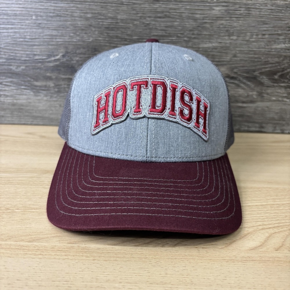 Hotdish Hat Cap Snap Back Gray Burgundy Trucker Embroidered Mens Richardson